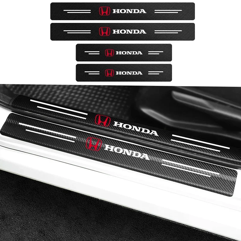 4pcs For Honda Civic 10th 9th 8th 7th Gen 10 9 8 7 2006 2007 2008 2009 2010 Car Door Sill Scuff Plate Decor Carbon Fiber Sticker