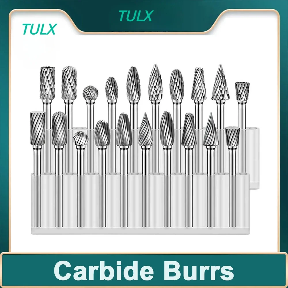 

TULX Rotary Carbide Burrs Set 1/8" Shank, 1/4" Head Length Tungsten Steel for Woodworking Drilling Metal Carving Engraving