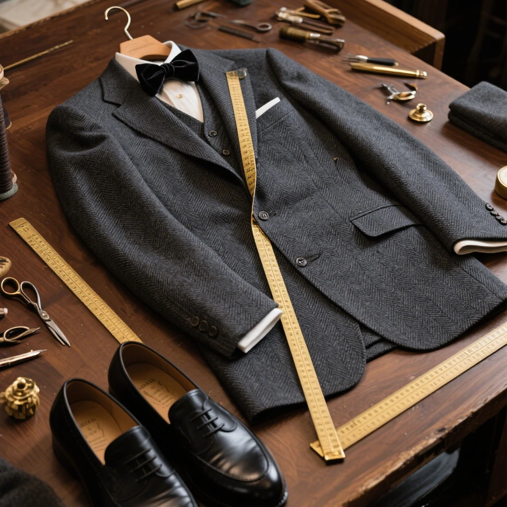 

Мужской костюм премиум-класса, пиджак из 2 предметов, смокинги для выпускного вечера, твидовый однобортный однобортный деловой комплект с узором «елочка» для свадьбы (куртка + брюки)