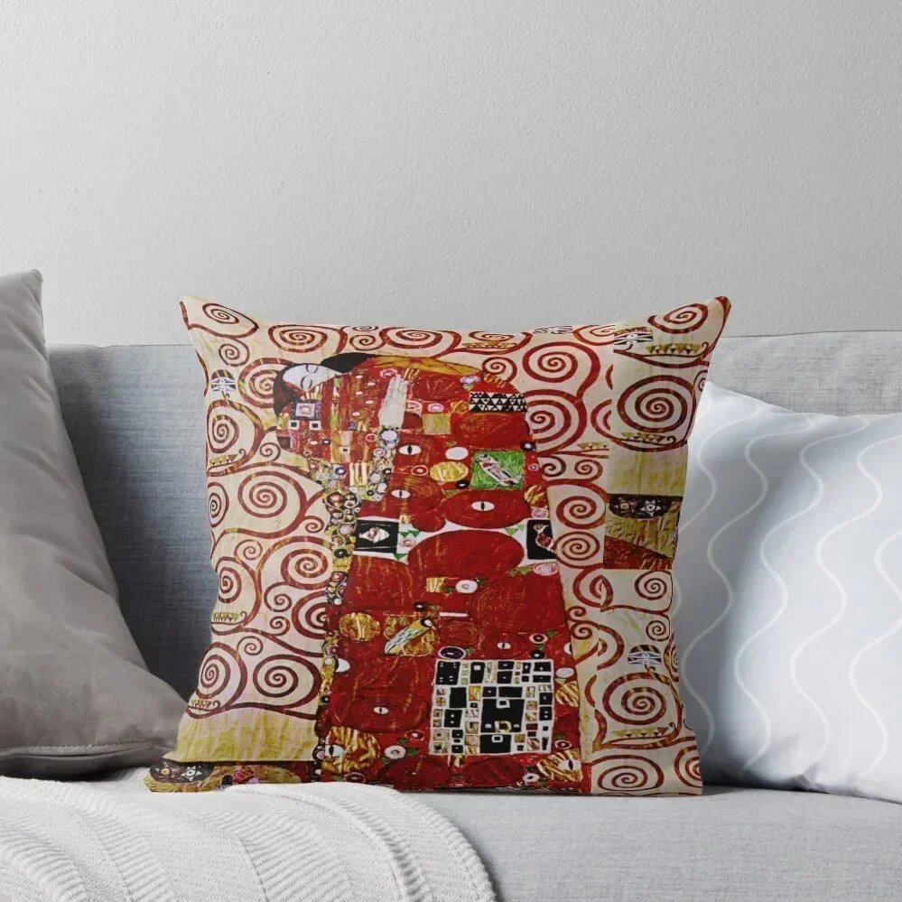 Fulfillment The Tree of Life by Gustav Klimt Detail - Red Throw Pillow pillow cover luxury Christmas Pillow Cases