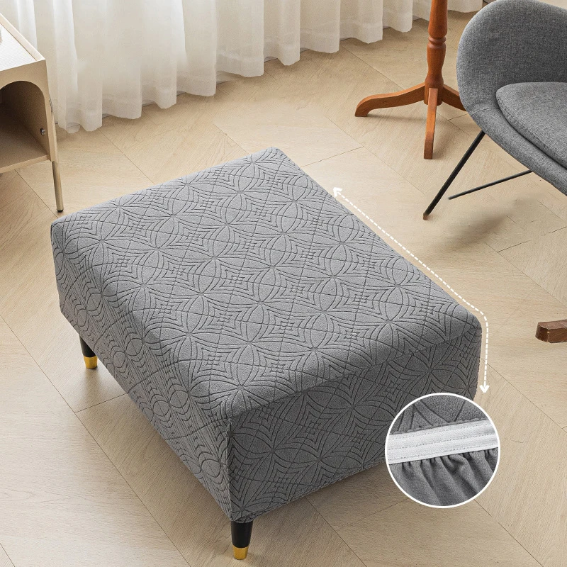 

Thicken Velvet Ottoman Cover Elastic Jacquard Chair Cover Sofa Footrest All-inclusive Square Low Stool Cover Furniture Protector