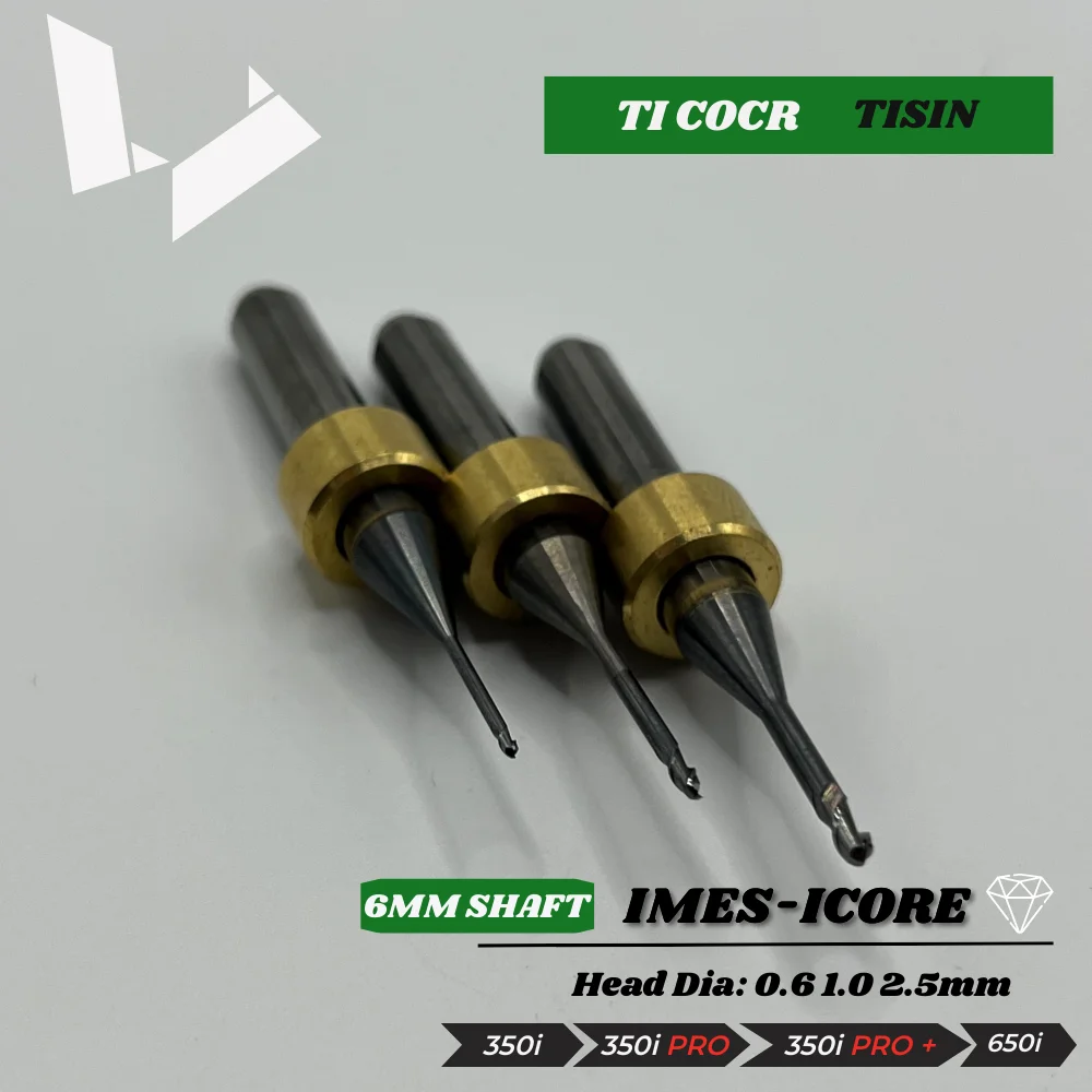TiSiN Coated Dental Milling Bur 6mm Shaft Ti CoCr Titanium Cobalt Chrome for imes-icore iCore CORiTEC 350i 650i CAD CAM