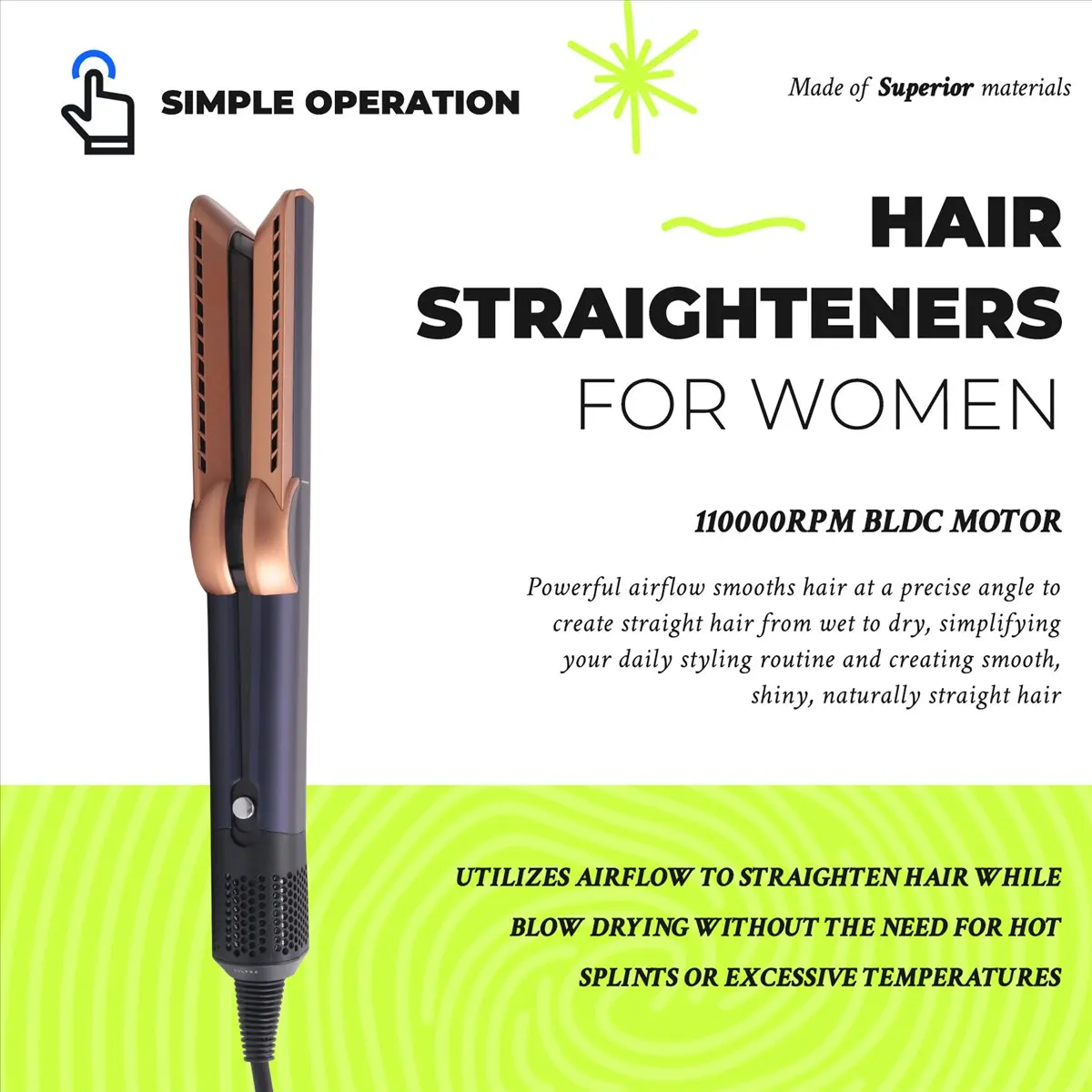 ABZJ Professional Air Straightener Multi-Function Styling Tool Hair Dryer Electric Hair Straightener Hair Dryer EU Plug