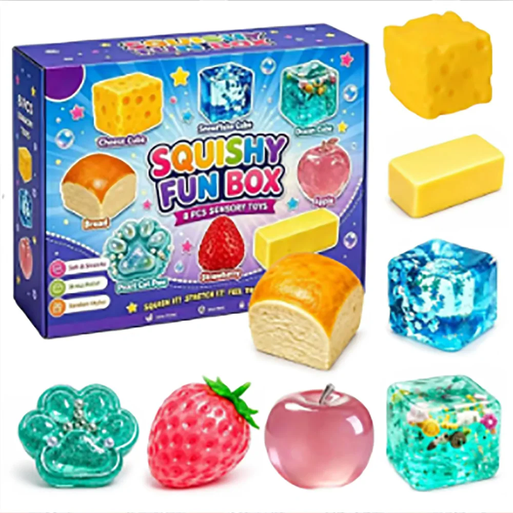 8 Stück/Box Zufällige Farbe Maltose-Gefülltes Squishy-Spielzeug Langsam aufsteigend Stressabbau Sensorisches Fidget-Dekompressions-Blindbox-Geschenk Ornamente
