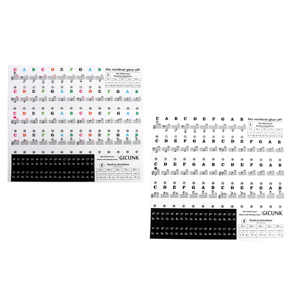 2-Blatt-Klavieraufkleber, Tastaturaufkleber, Anfänger, transparente elektronische Etiketten, Musikinstrumentenzubehör für praktische Zwecke