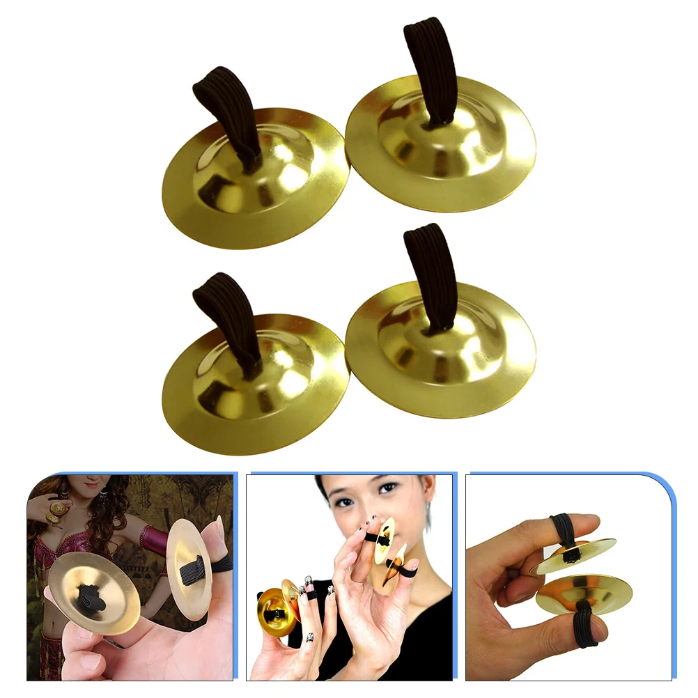 4 Pcs Copper Cymbal Finger Instrument Musical Small Cymbals Kids Golden Mini Instruments for Dancer Ball Party Child