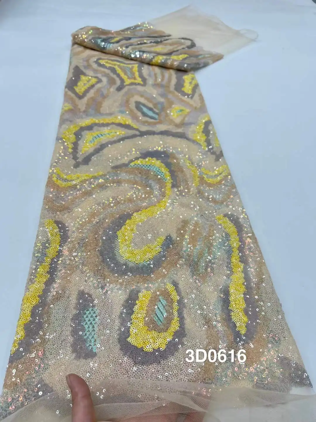 Tessuto africano di lusso pizzo 5 metri pizzo di alta qualità 2025 paillettes nere tessuti di pizzo nigeriano francese per abito da sposa cucito