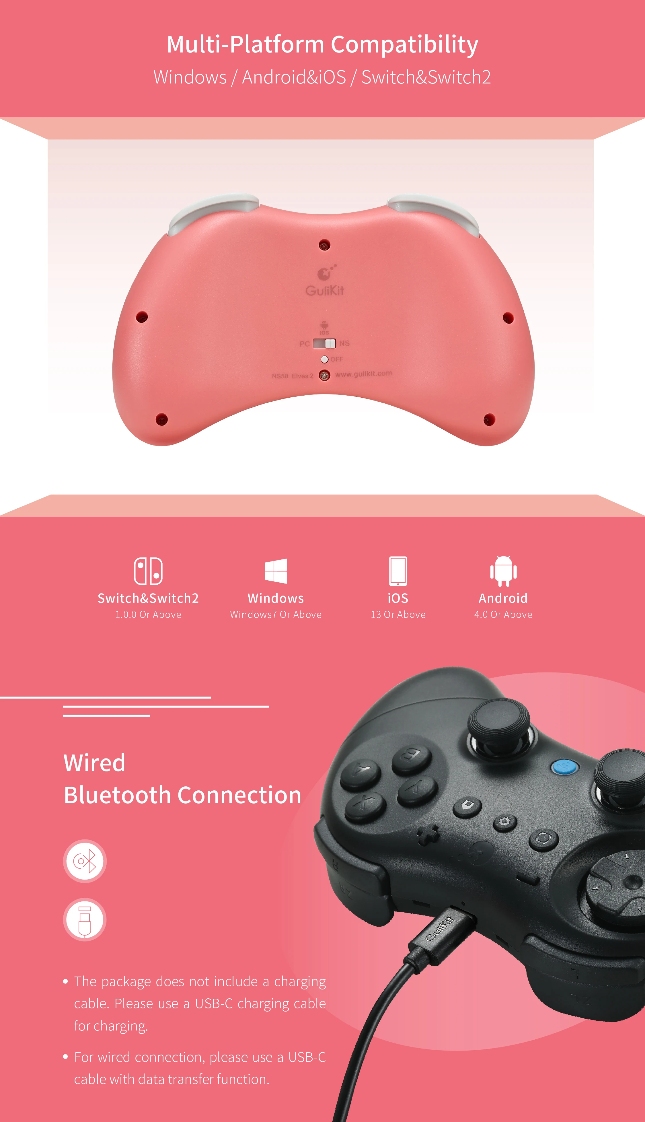 GuliKit Elves 2 Spielcontroller mit Hyperlink 2 Wireless-Adapter für Switch/Switch 2, Windows, 730Hz Bluetooth Polling-Rate – Detail 15