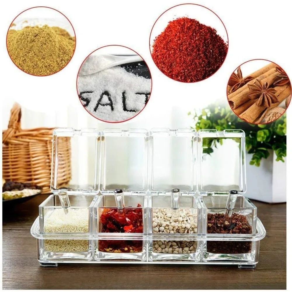 D9 Kitchen Seasoning Box Set Clear Crystal Seasoning Storage Container Seasoning Bottle with Lid Spoon Kitchen Seasoning Tools