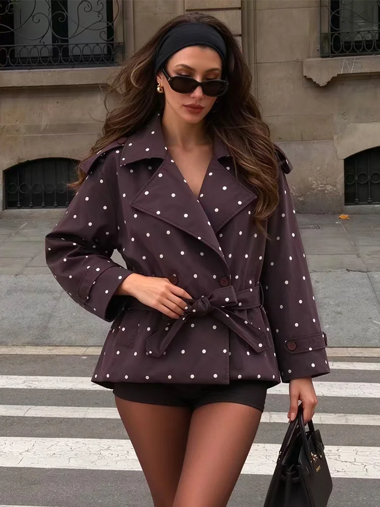 SLTNX  women's clothing simple fashion casual double breasted belt short wave point and houndstooth add cottonwindbreaker jacket