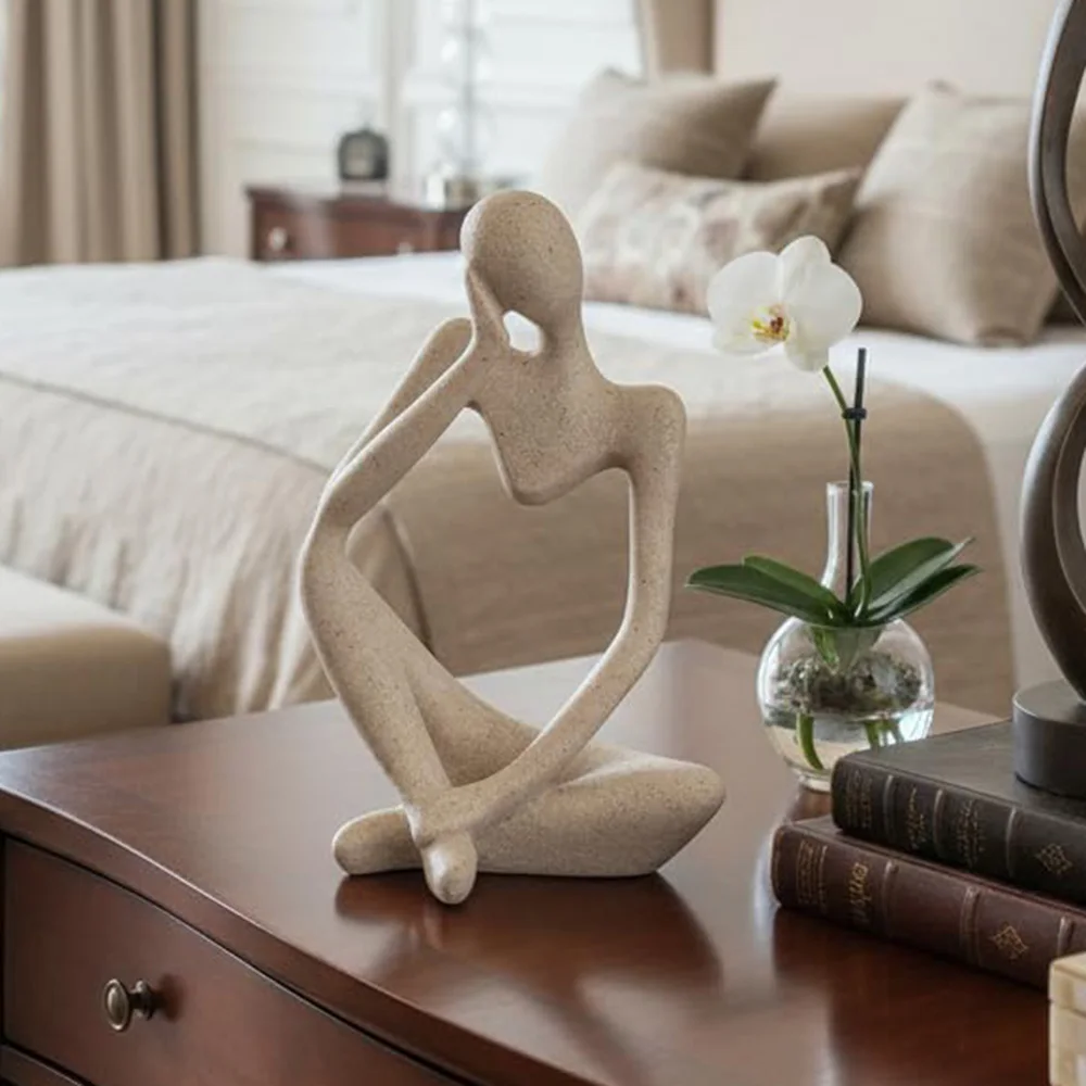 24cm Large Sandstone Thinker Statue Decor Modern Minimalist Abstract Sculpture Thinker Home Decoration for Living Room Office