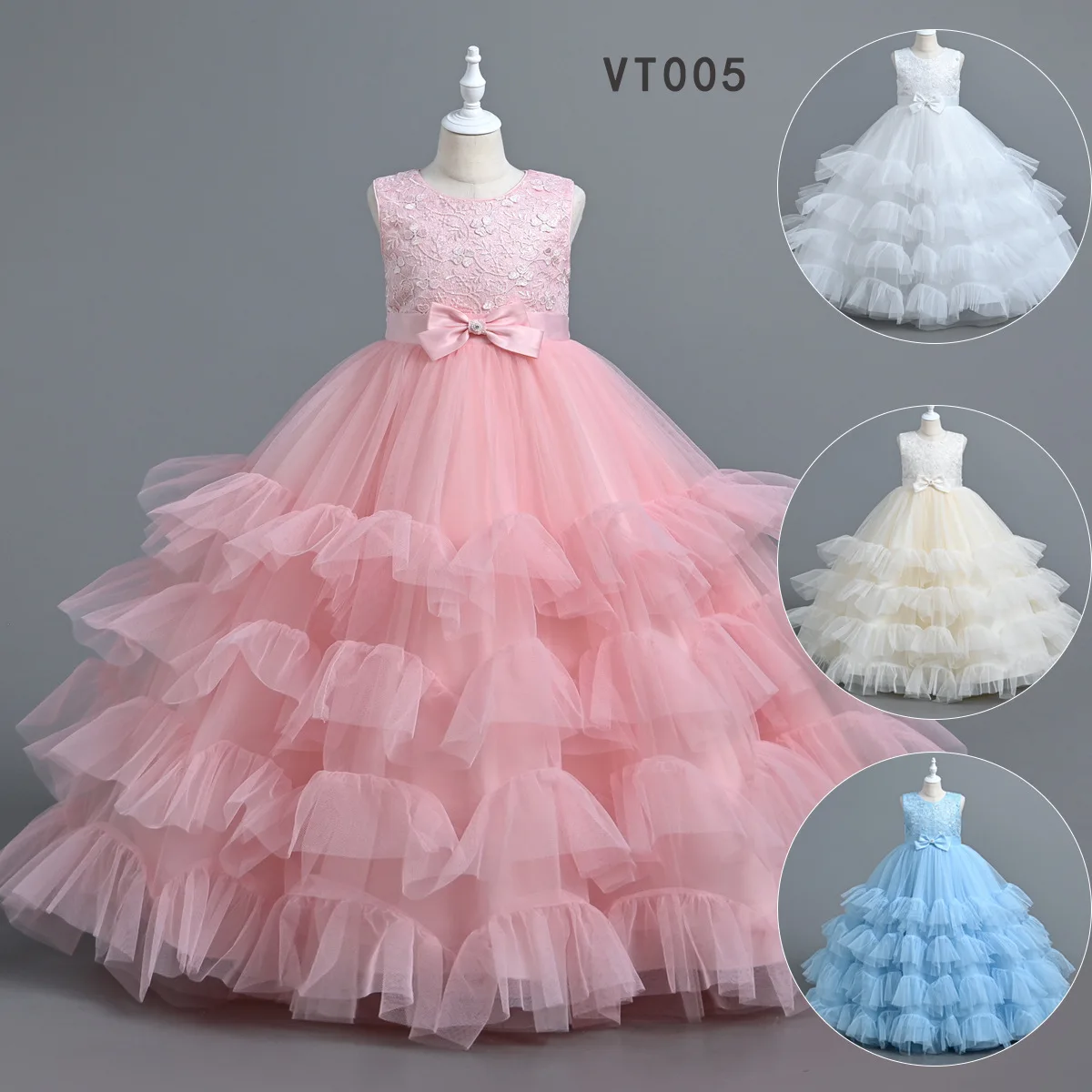 

Long Length Pink Flower Girl Dresses for Wedding Guest Child Kids Bridesmaid Lace Floral Tulle Ball Gown First Communion Dress