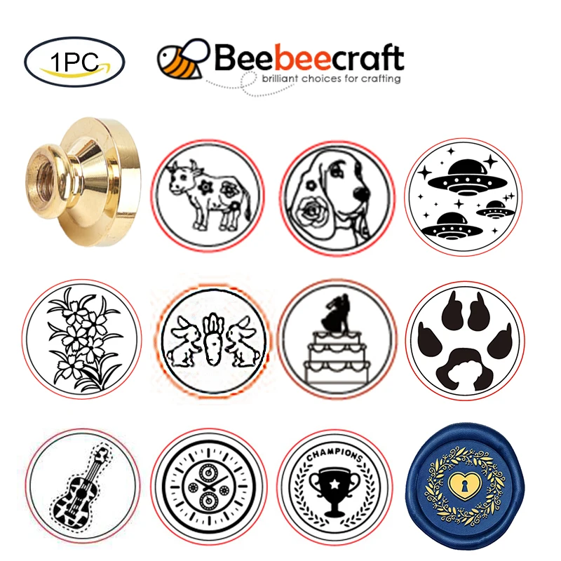 1PC Wax Seal Stamp Head 0.98IN Lock Pattern Stamp Removable Retro Sealing Brass Stamp Head for Envelopes Greeting Cards