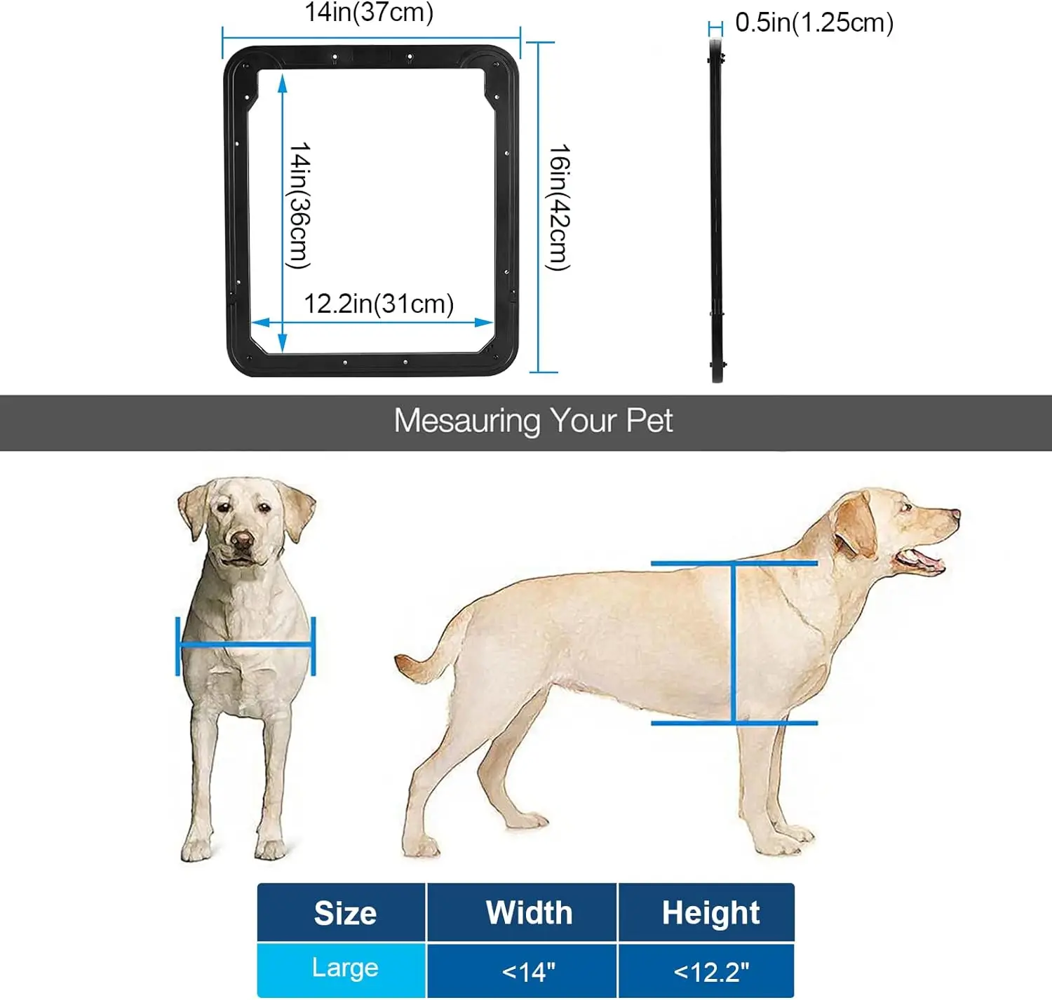 KLYM-Dog Door for Screen Door, Large Dog Door for Sliding Door, Insert Dog Screen Door, 12 