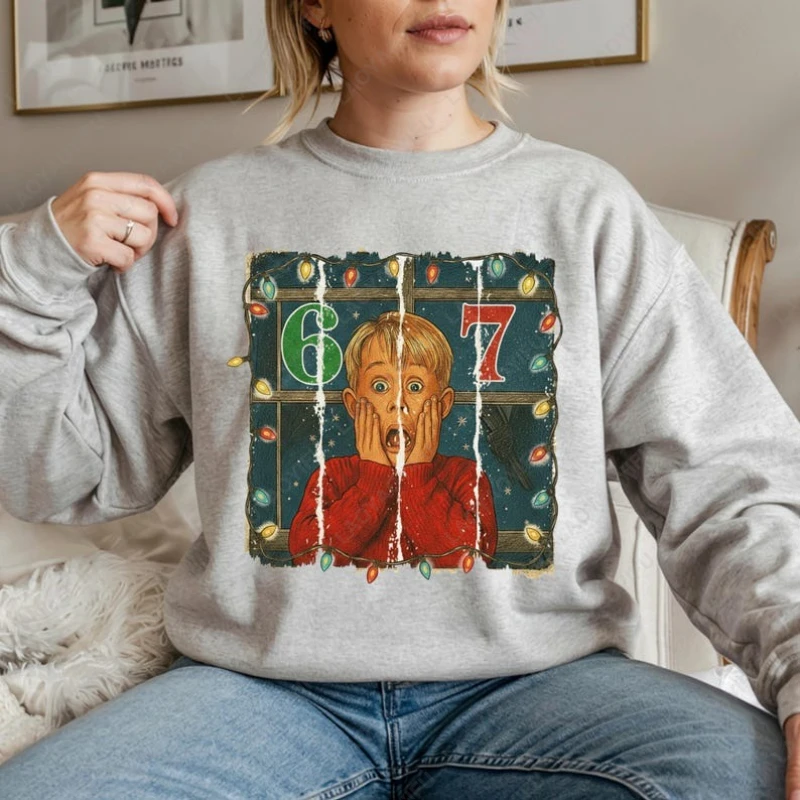 

Christmas Meme Home Alone 6 7 Funny Holiday Jumper Unisex Crewneck Pullover Gift for Movie Fans Men Women Winter Xmas Sweatshirt
