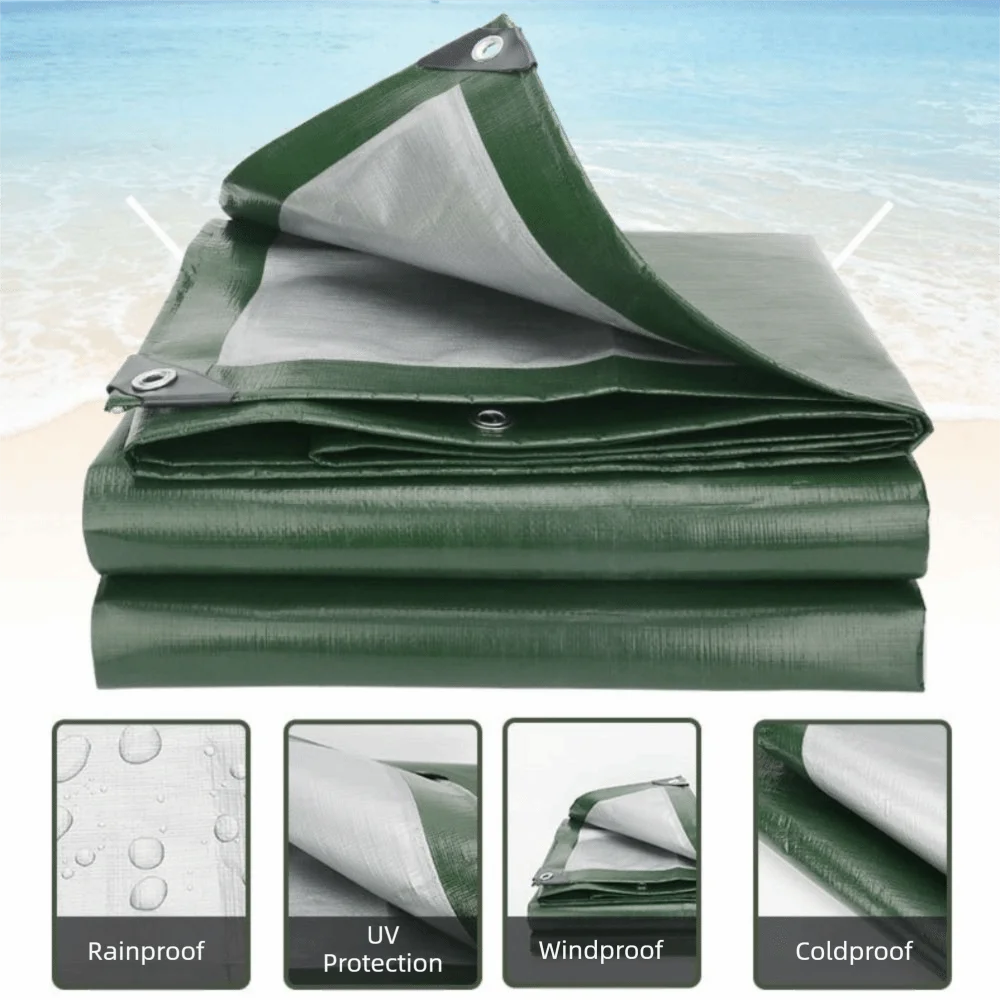 Waterproof Coating Waterproof Tarpaulin Reinforced Edge Grommet Eyelets Rain Cover Canopy UV Resistant Green Color