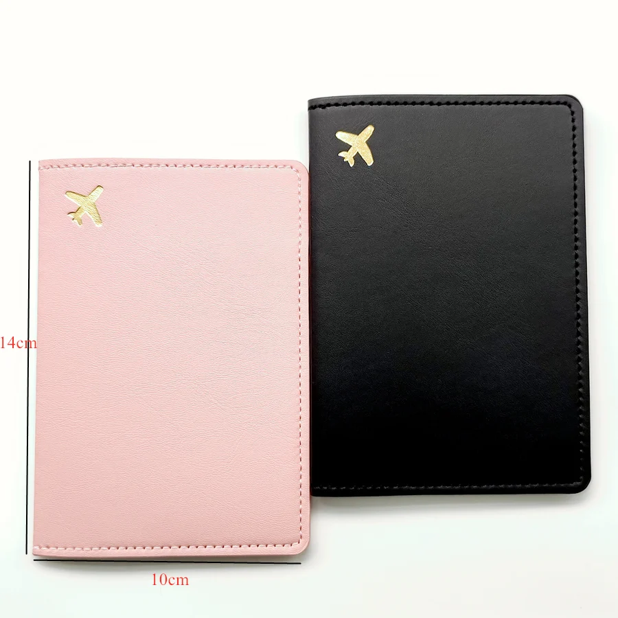 Conjunto de 2 piezas para amantes o hermanas, Funda de cuero PU para pasaporte de avión, soporte, accesorios de viaje, billetera ligera para hombre y mujer