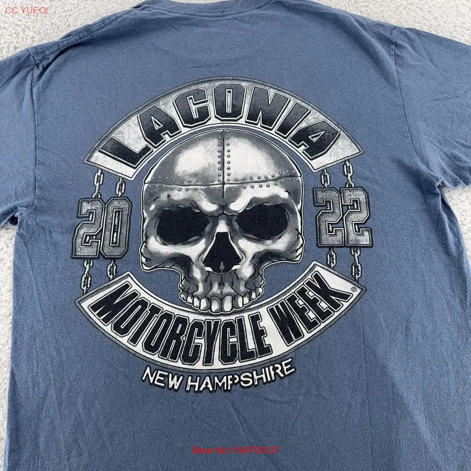 Футболка Laconia Motorcycle Week, мужская, большого размера, синяя, New Hampshire 2022, винтажная, с изображением черепа байкера, дизайнерская одежда, повседневная одежда