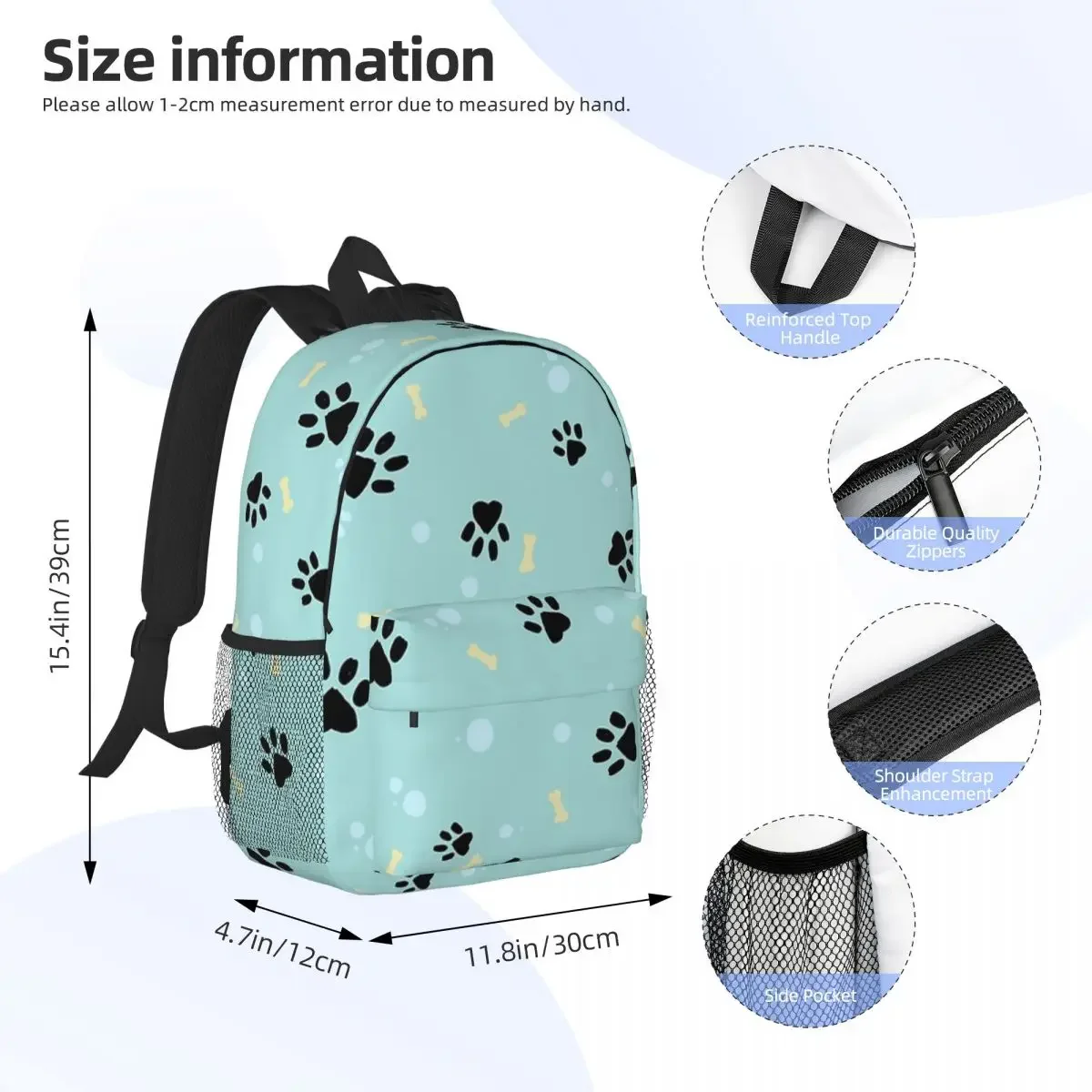 Puppy Pawprint Pattern Backpacks Boys Girls Bookbag Casual Children School Bags Laptop Rucksack Shoulder Bag Large Capacity