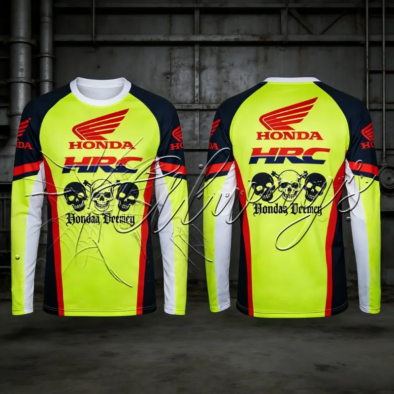 AliExpress 2026 Honda Motorcycle Enthusiasts Outdoor Cycling Speed Dry Long Sleeve Retro Skull Printed Motorcycle T-shirt for Men and Women
