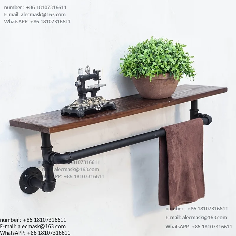 

Shelf retro water pipe wind decoration wall solid wood towel wrought