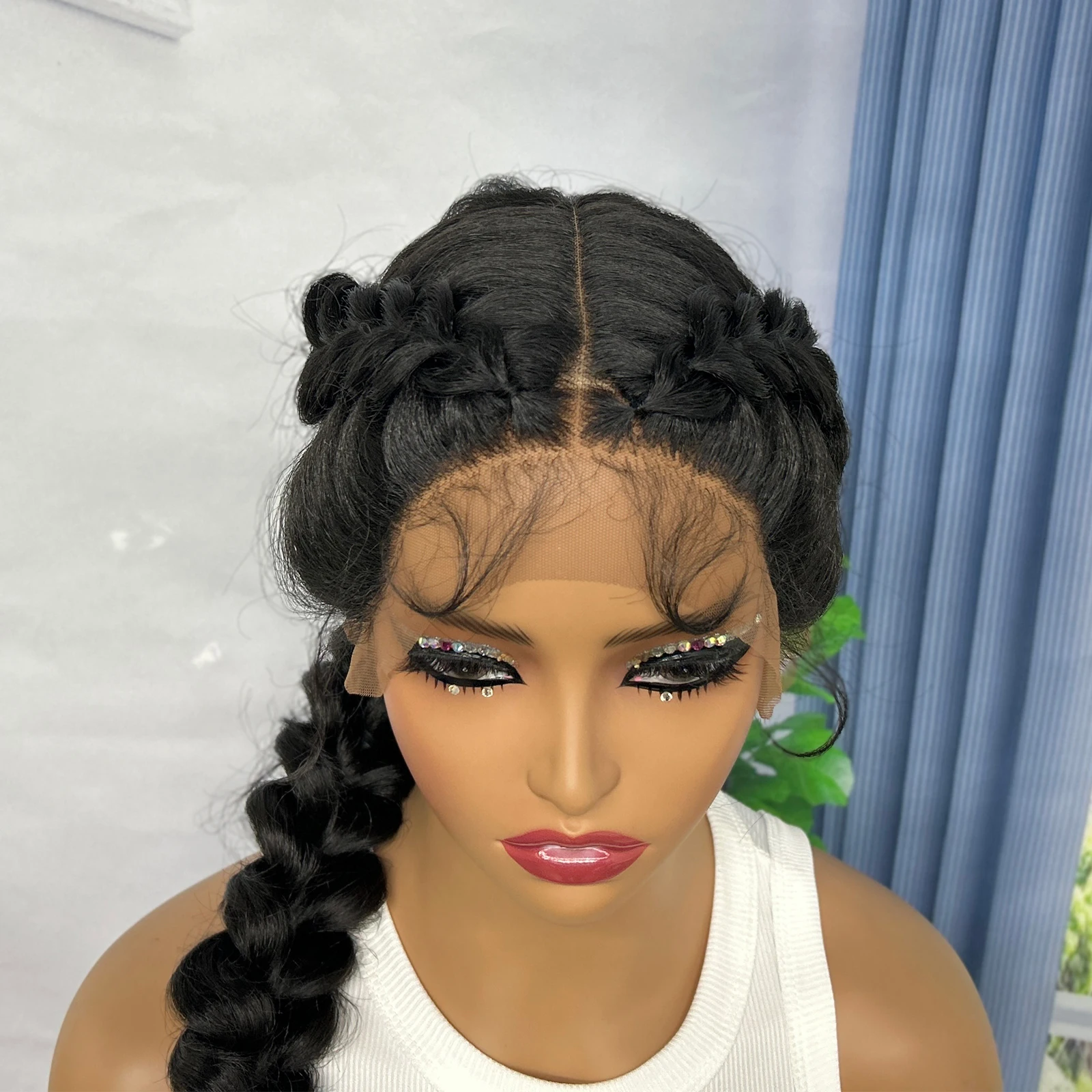 Ponytail Braided Wigs Synthetic Lace Front Cornrow Braided Wigs for Black Women with Baby Hair Natural Color Knotless Wigs