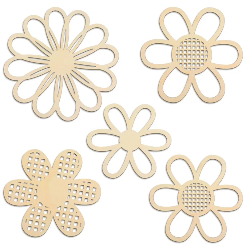 

5pcs Wooden Flower Wall Decor Set Boho Hollow Daisy Ornament Handmade Wood Wall Art Craft Kids Baby Room Nursery Home Decoration