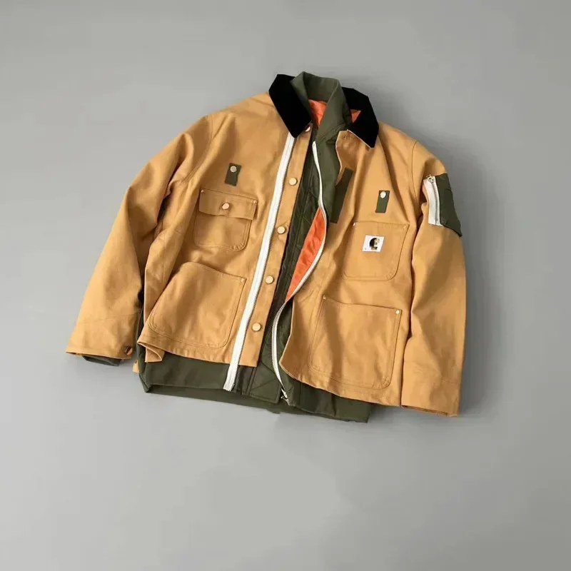 New American retro C & S Spring Autumn unisex couple style bilayer multi-pocket splicing workwear jacket casual nylon spl idjkg