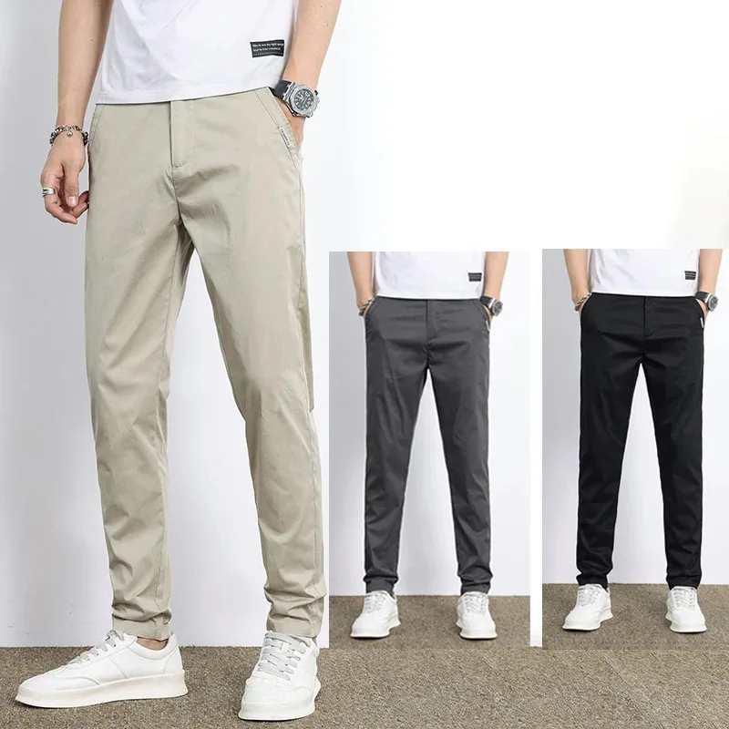

2024 Spring Summer Men's Business Casual Straight Trousers For Men Fashion Cotton Thin Baggy Man Classic Black Khaki Pantalons