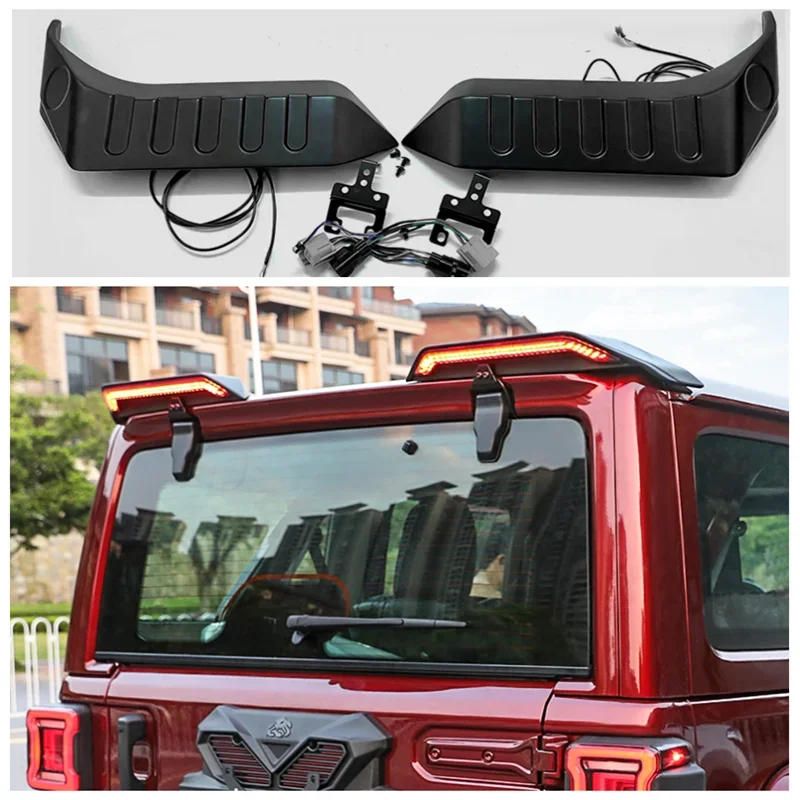 High Quality ABS Black Rear Trunk Lip Splitter Spoiler Wing Fits For Jeep Wrangler JK JL 2007-2022 (with LED light)