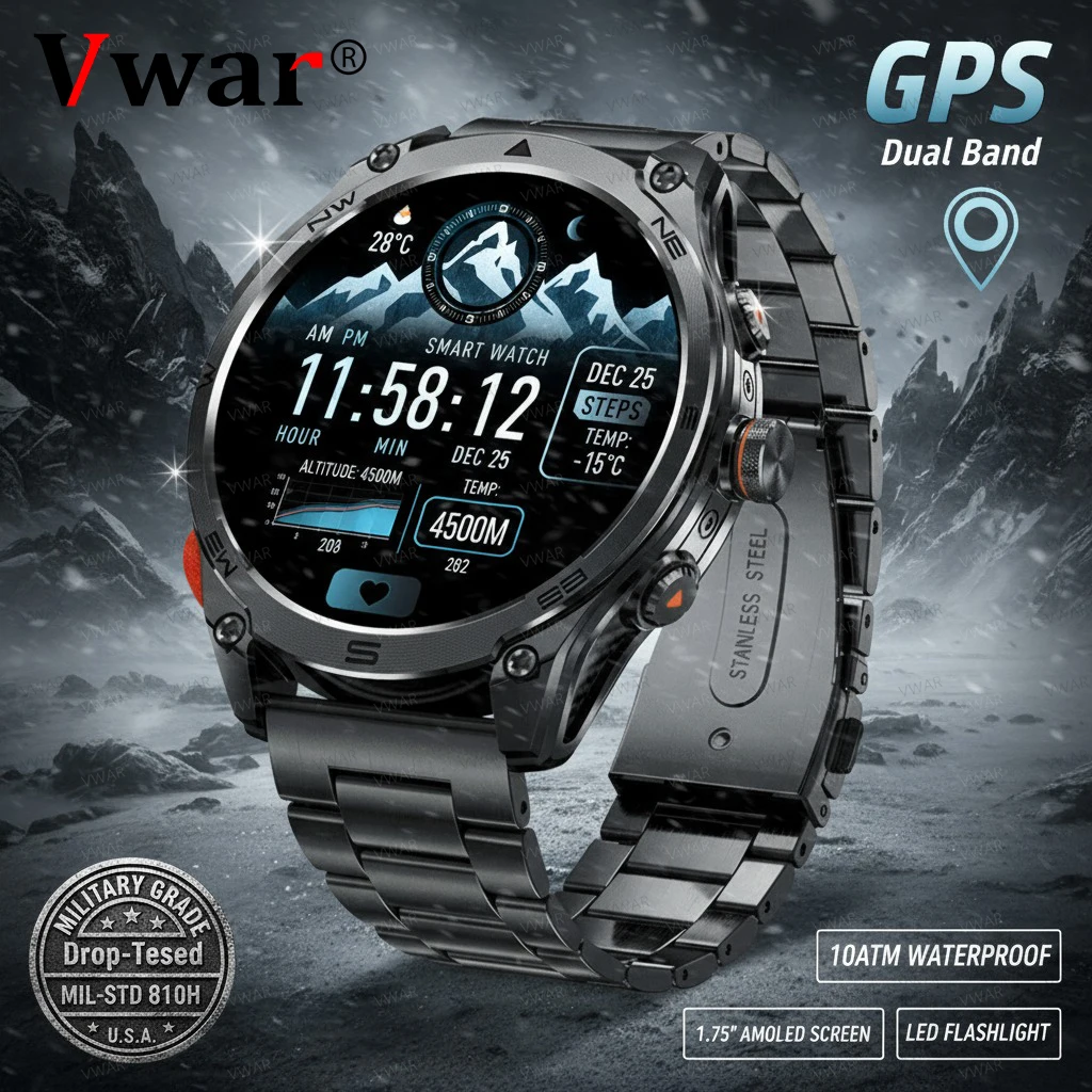 

VWAR Новые уличные военные GPS спортивные умные часы 10ATM водонепроницаемые встроенные двухдиапазонные GPS компас альтиметр умные часы для плавания