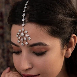 Indian Bridal Zircon Forehead Chain Headband Boho Wedding Decorative Headpiece Flower Crystal Hair Chain Jewelry Women Headwear