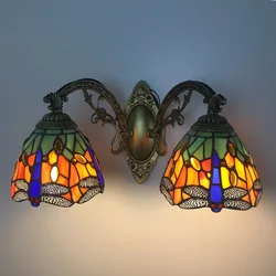 European-Style Retro Stained Glass Dragonfly Lamp Living Room Dining Room Bedroom Hotel Room Aisle Corridor Tiffany Wall Lamps