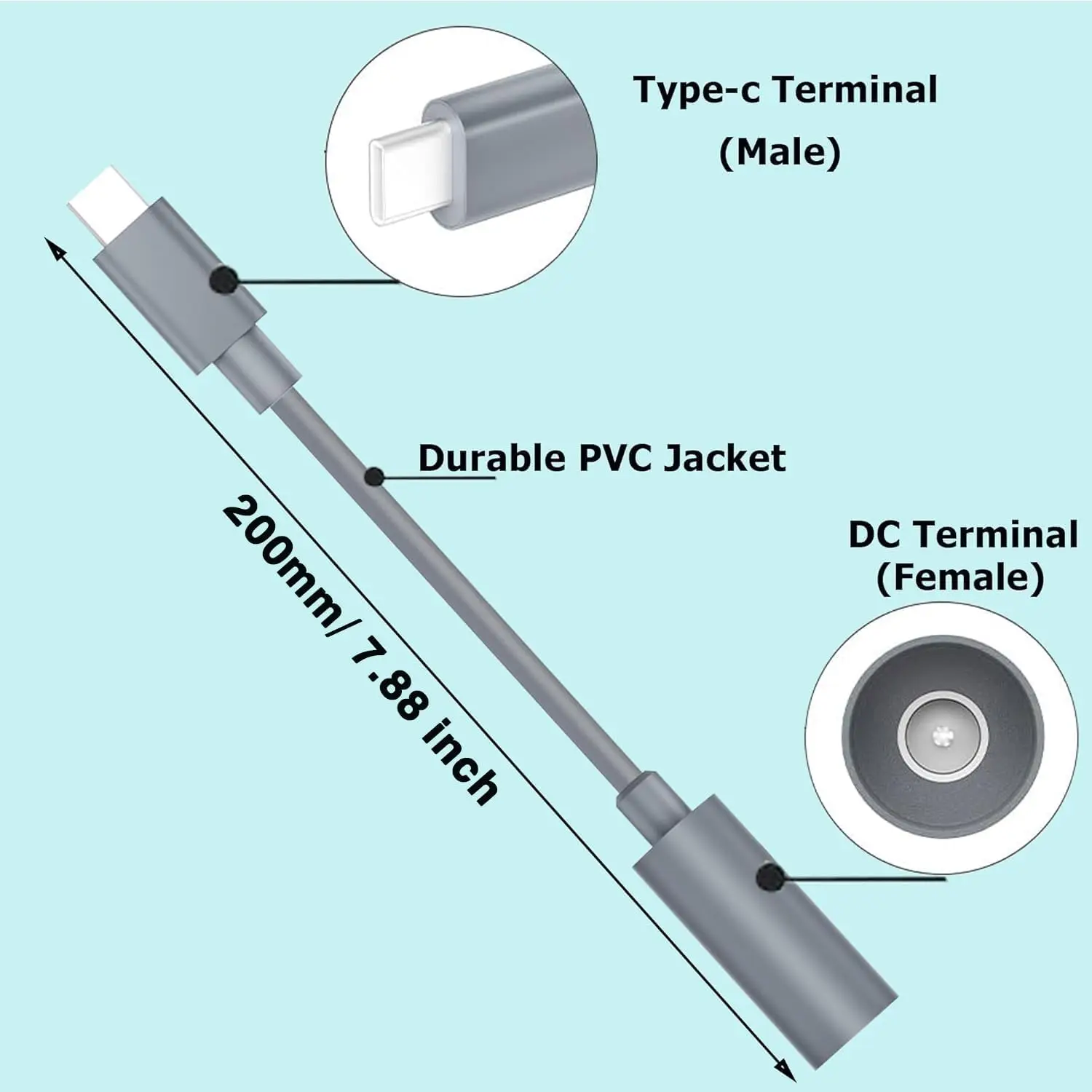 0.2M TYPE-C to DC power adapter cable for Starlink Mini with waterproof design DC5521 connector wire