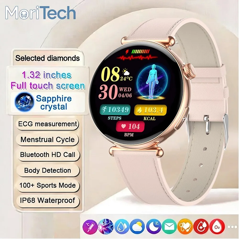 Reloj Inteligente MoriTech con Análisis de Salud, IMC, Salud Cardíaca, Ácido Úrico, Pantalla AMLOED de 1.32 Pulgadas, Presión Arterial, para Mujer