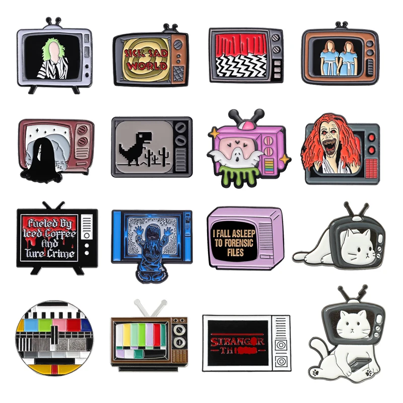 دبابيس المينا فيلم الرعب الشرير الإبداعي ، بروش التلفزيون المهرج الرجعية الكرتون ، شارة القوطية ، طية صدر السترة على ظهره ، اكسسوارات المجوهرات ، الهدايا