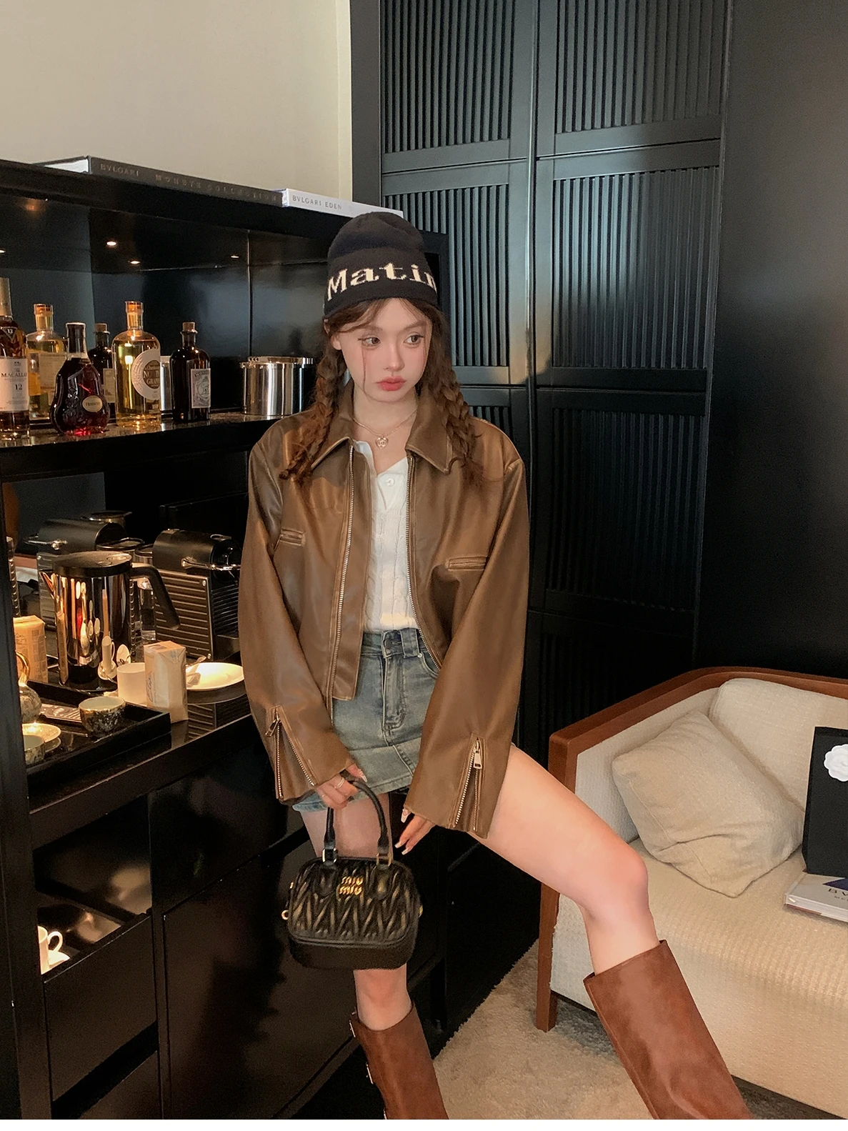 الرجعية Waed الجلود Jaet المرأة الحلو بارد الأمريكية Sle ort معطف فضفاض صالح دراجة نارية Jaet الخريف وصول جديد