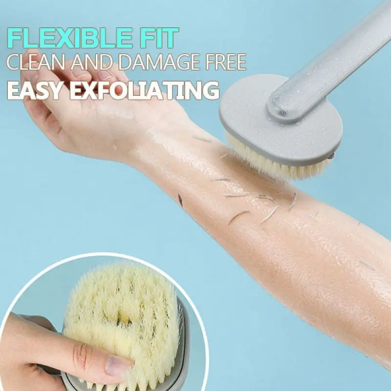 Soft Shower Brush Liquid Bath Soap Dispenser Long Handle Rear Back Scrubber Body Exfoliator Deep Mud Clean for Wet Dry Brushing