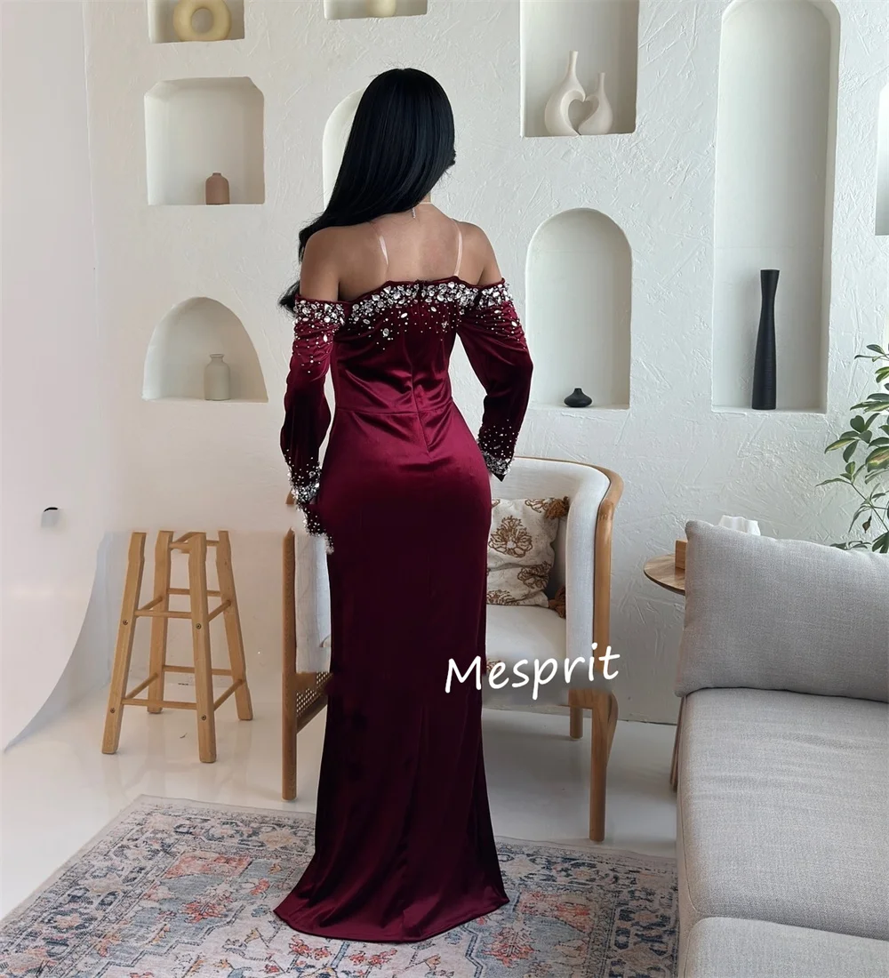 Vestidos largos personalizados con lentejuelas de terciopelo exquisito, rectos, con hombros descubiertos, vestidos para ocasiones a medida, sexys