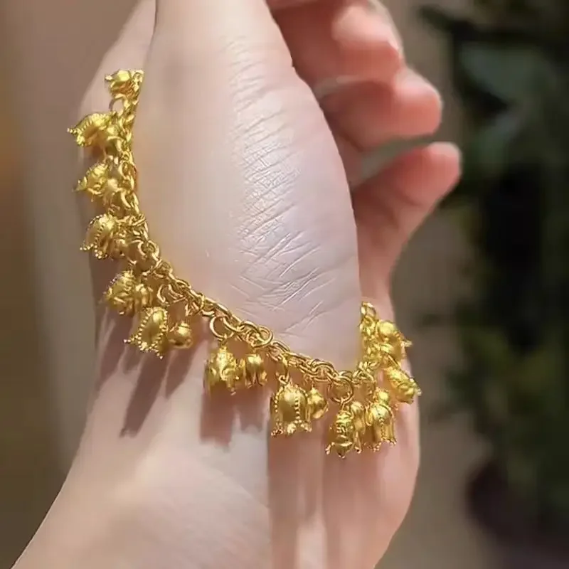

9999 Gold Fruit Bracelet Lily of the Valley Flower Pendant 24K Real Gold Exquisite Niche Light Luxury Personalized Women's Style