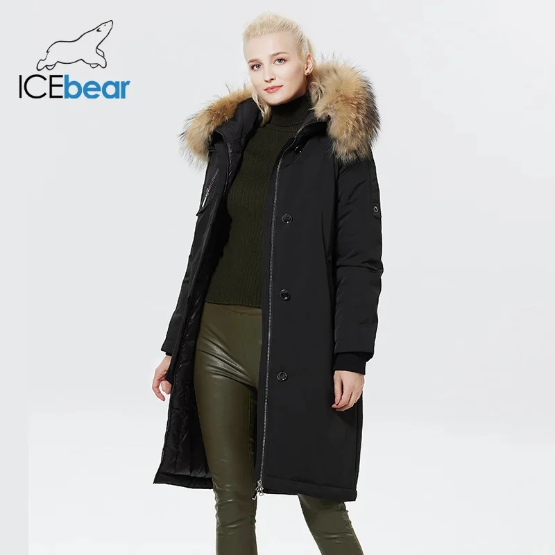 ICEbear 2023 Winter Women Jacket  Elegant Ladies Warm Cotton Coat Women\'s Thickened Windproof Parka With Fur Collar GWD22599-2I