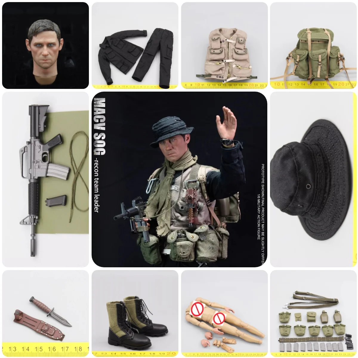 

Hot Sales 1/6th UJINDOU UD9058 The US. Soldier S O G Doll Male Head Sculpt Carving Vest Hang Chest Bags Dress Coat For 12" DIY