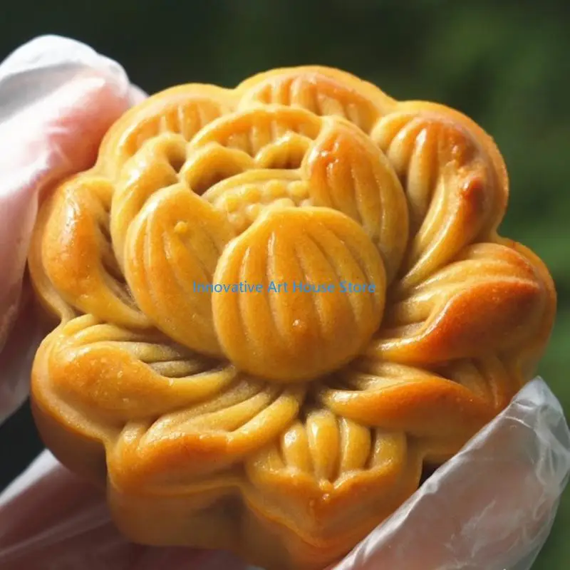 E1PC Plastic Mooncake Mold 125 3D Lotus Stamp Cookie Cutter Mould DIY Baking