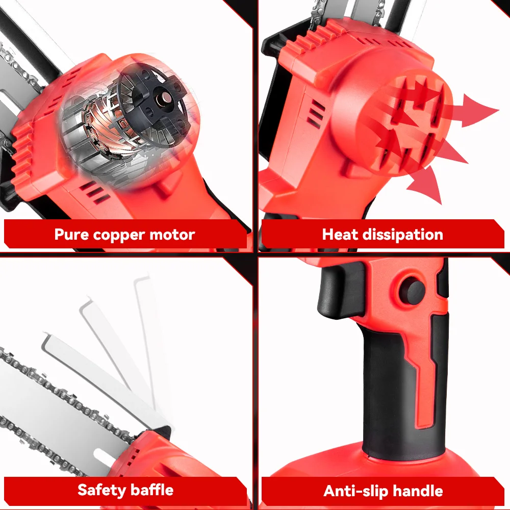 Brushless Serra Elétrica com Telescópica Polo, Serra de Poda, Ramo Alto, Altura Escalável, Ferramenta Elétrica para Makita, Bateria 18V, 8in