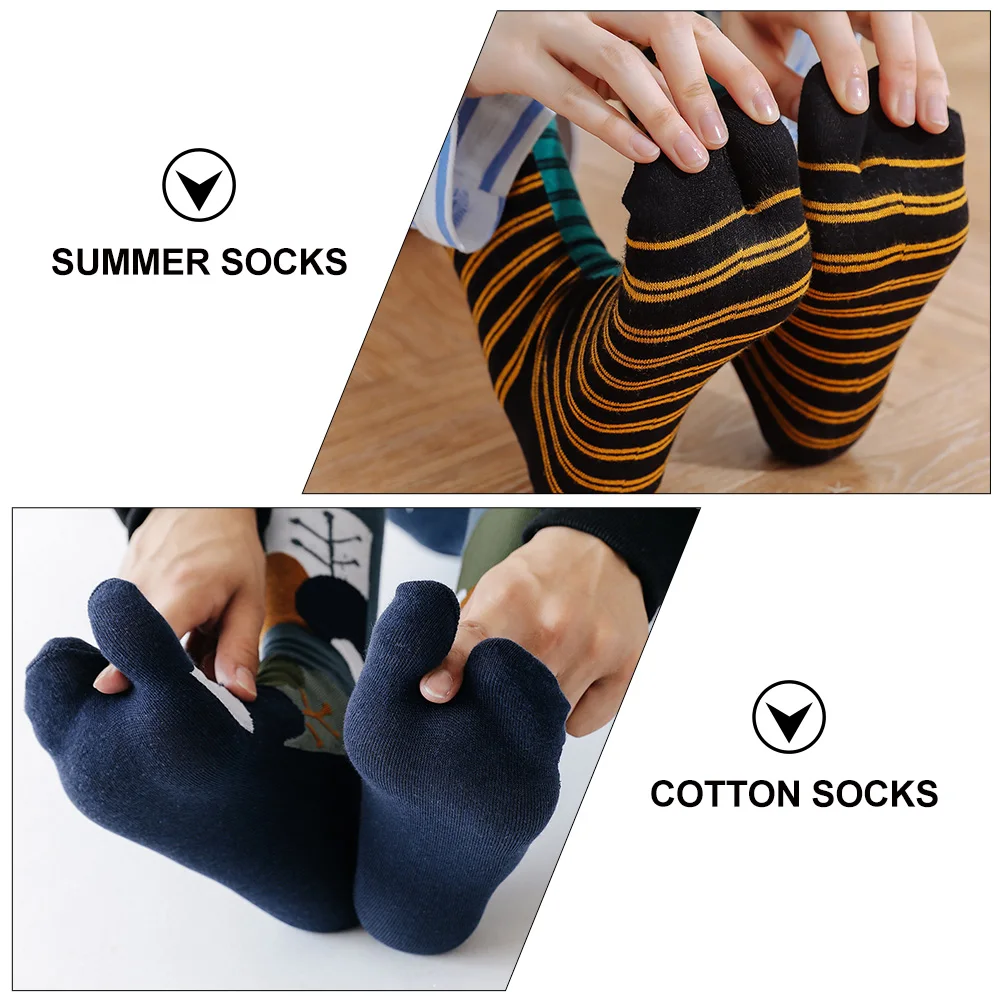 

5pcs Japanese Style Split-Toe Breathable Cotton Socks Comfortable Two-Toe Stockings Anti-Skidding Summer Socks For Daily Wear