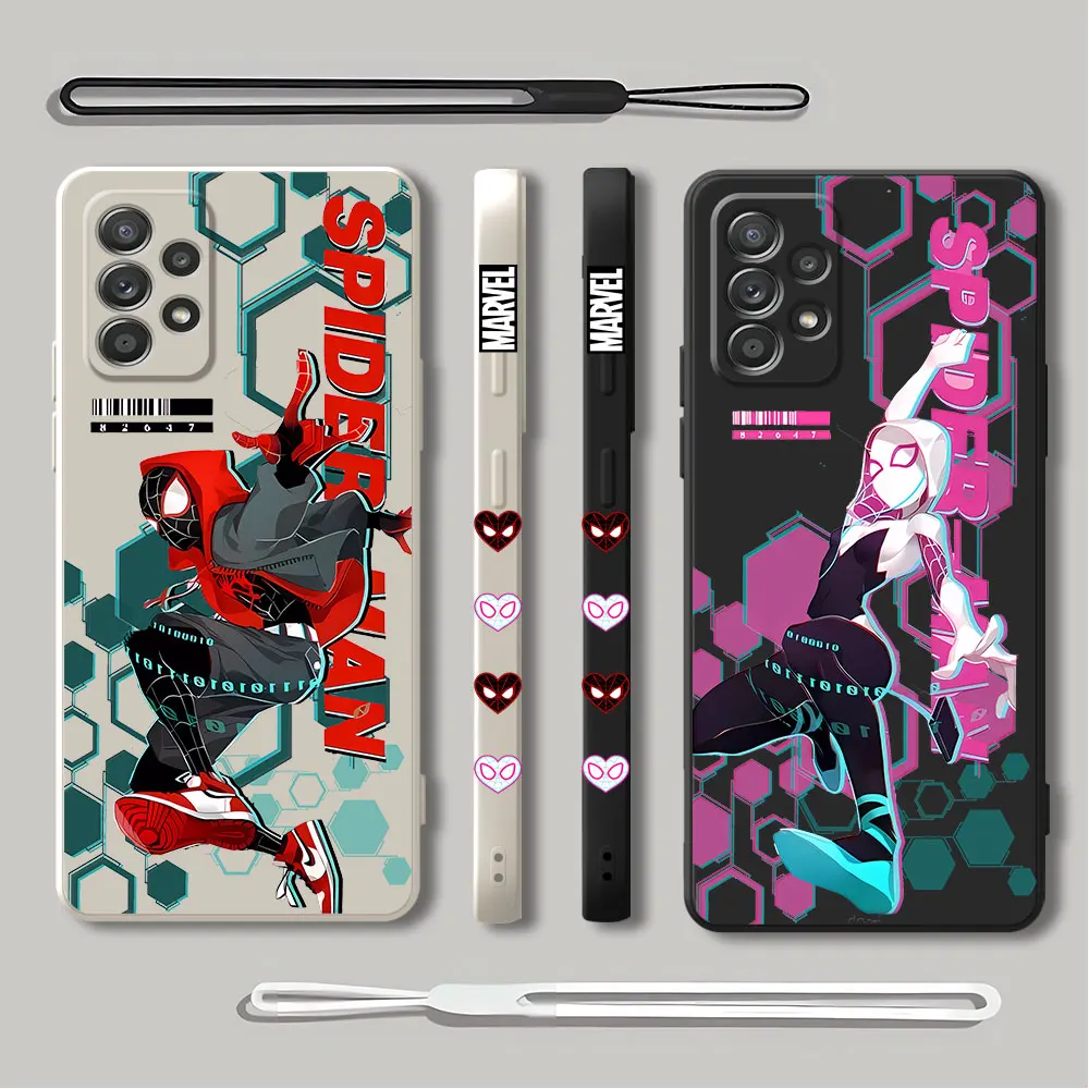 Square Liquid Cover Luxury Case for Samsung Galaxy S9 S10e Note 10 Plus 8 9 S10 S8 Note 20 Ultra Marvel Spider Man Gwen Armor