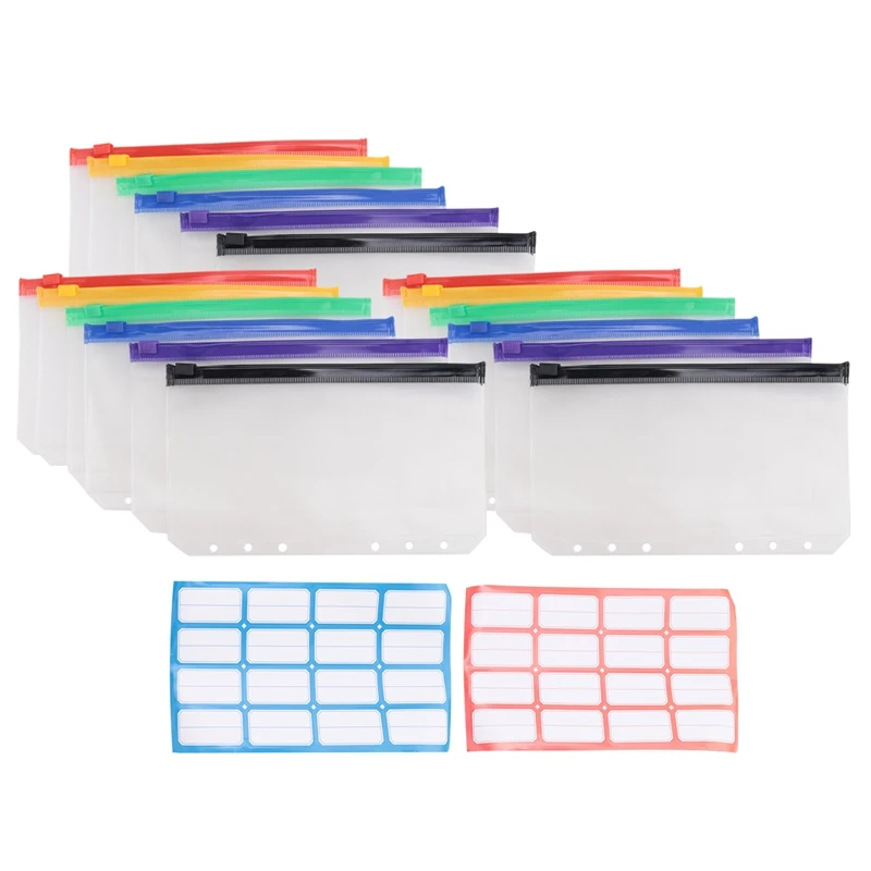 TTKK-Pochettes de reliure en PVC avec fermeture éclair, dossier d'enveloppes de trésorerie transparentes à 6 trous, sacs de développement d'argent sur cuir chevelu Evaluadt, Hot Horizon Budget