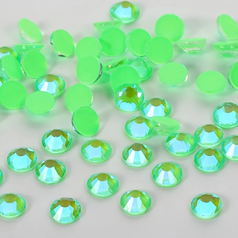 1440PCs SS4-30 Luminous Neon Fluorescent Green AB Glass Flatback Bottom Diamond Glow in Dark Nail Art Decoration Jewelry Crystal