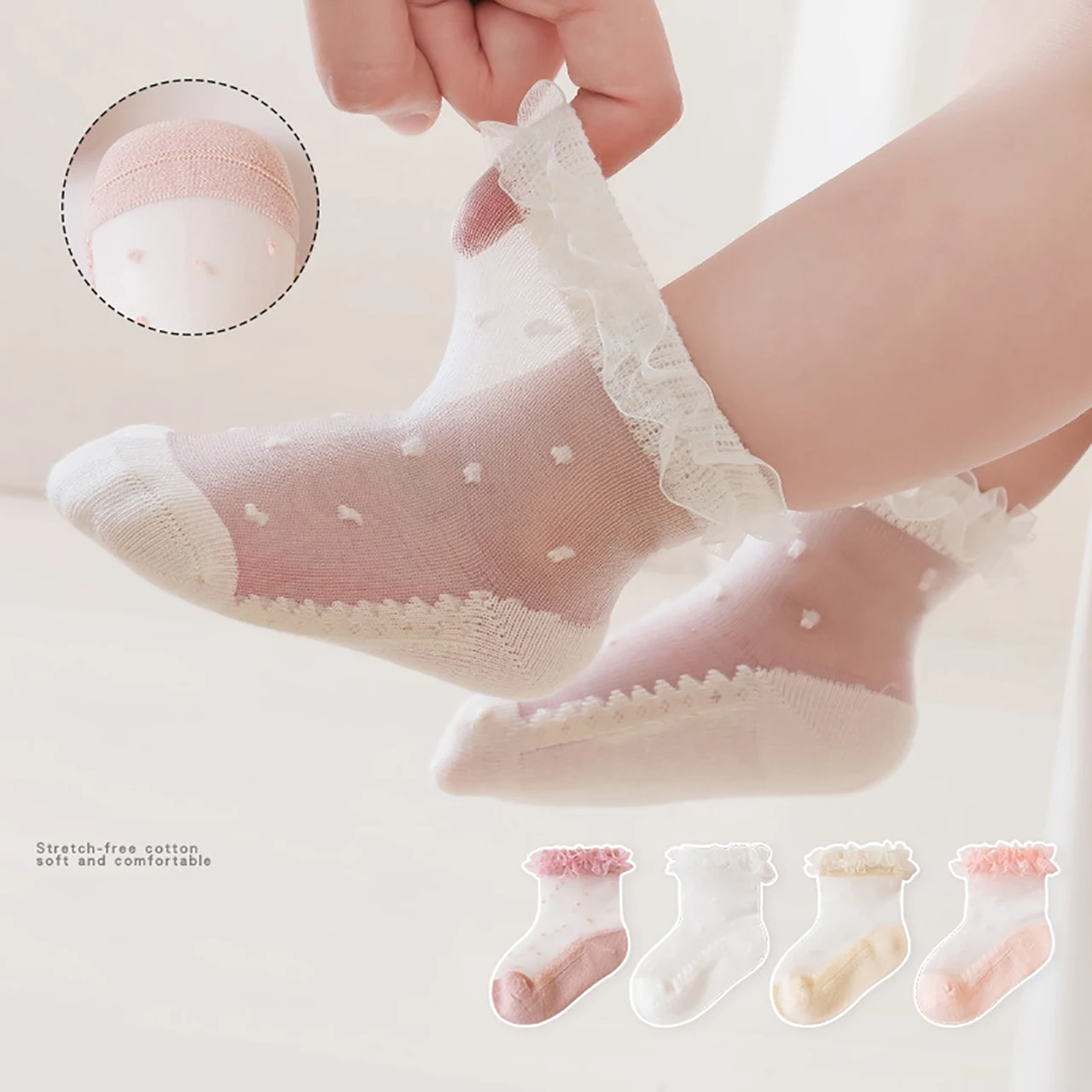 Lace Ruffle Baby Socks Summer Breathable Thin Ice-Silk Sock for Kids Girls Princess Short Socks 0-3Years