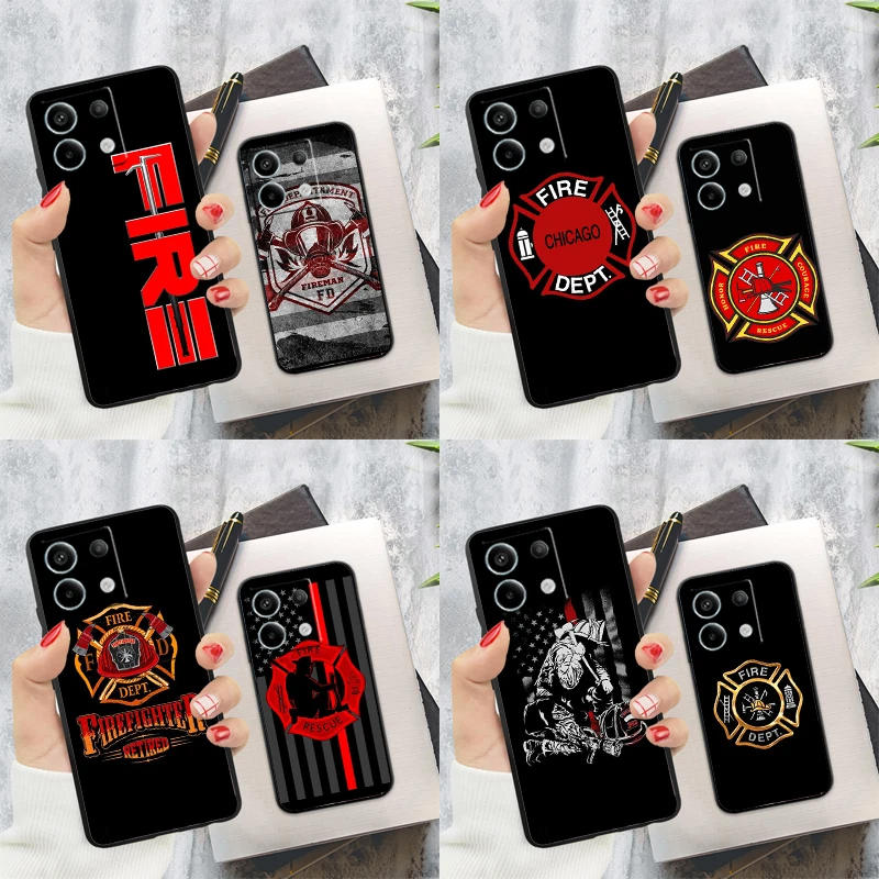 Firefighter Fire Department Fireman Case For Xiaomi Redmi Note 14 12 11 9 10 13 Pro 9S 10S 11S 12S Redmi 14C 10C 12C 13C Cover